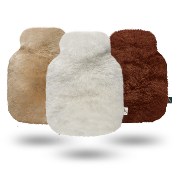 Braune, weiße und schwarze Alpaka Wärmflasche