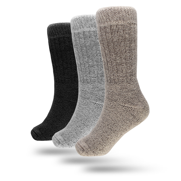 schwarze, graue und braune Socken aus Alpaka Wolle