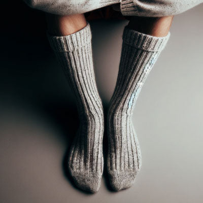 Extra lange Kniesocken aus Alpaka Wolle in Hellgrau